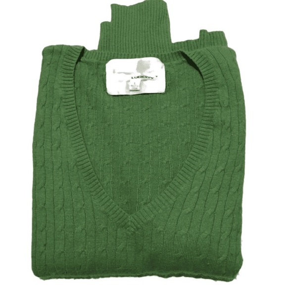LUCIDITY KNIT V-NECK GREEN SOFT SWEATER size L - Picture 1 of 7